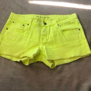 Neon yellow/green Big Star shorts, 1.5 inch inseam, size 29, gently worn